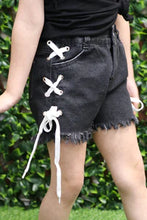 Load image into Gallery viewer, Black Criss-Cross Denim Shorts
