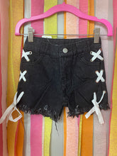 Load image into Gallery viewer, Black Criss-Cross Denim Shorts
