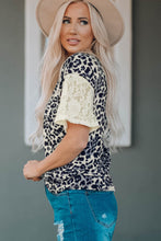 Load image into Gallery viewer, Leopard Print Lace Sleeve Round Neck Tee
