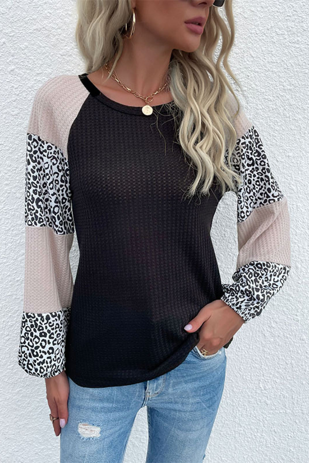 Mama Leopard Print Waffle Knit Tee