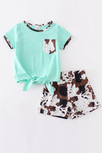 Load image into Gallery viewer, Mint Cow Shorts Set
