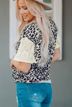 Load image into Gallery viewer, Leopard Print Lace Sleeve Round Neck Tee
