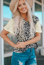 Load image into Gallery viewer, Leopard Print Lace Sleeve Round Neck Tee
