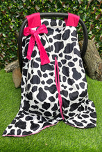 Load image into Gallery viewer, Hot Pink Cow Print Matching Blanket &amp; Car Seat Cover
