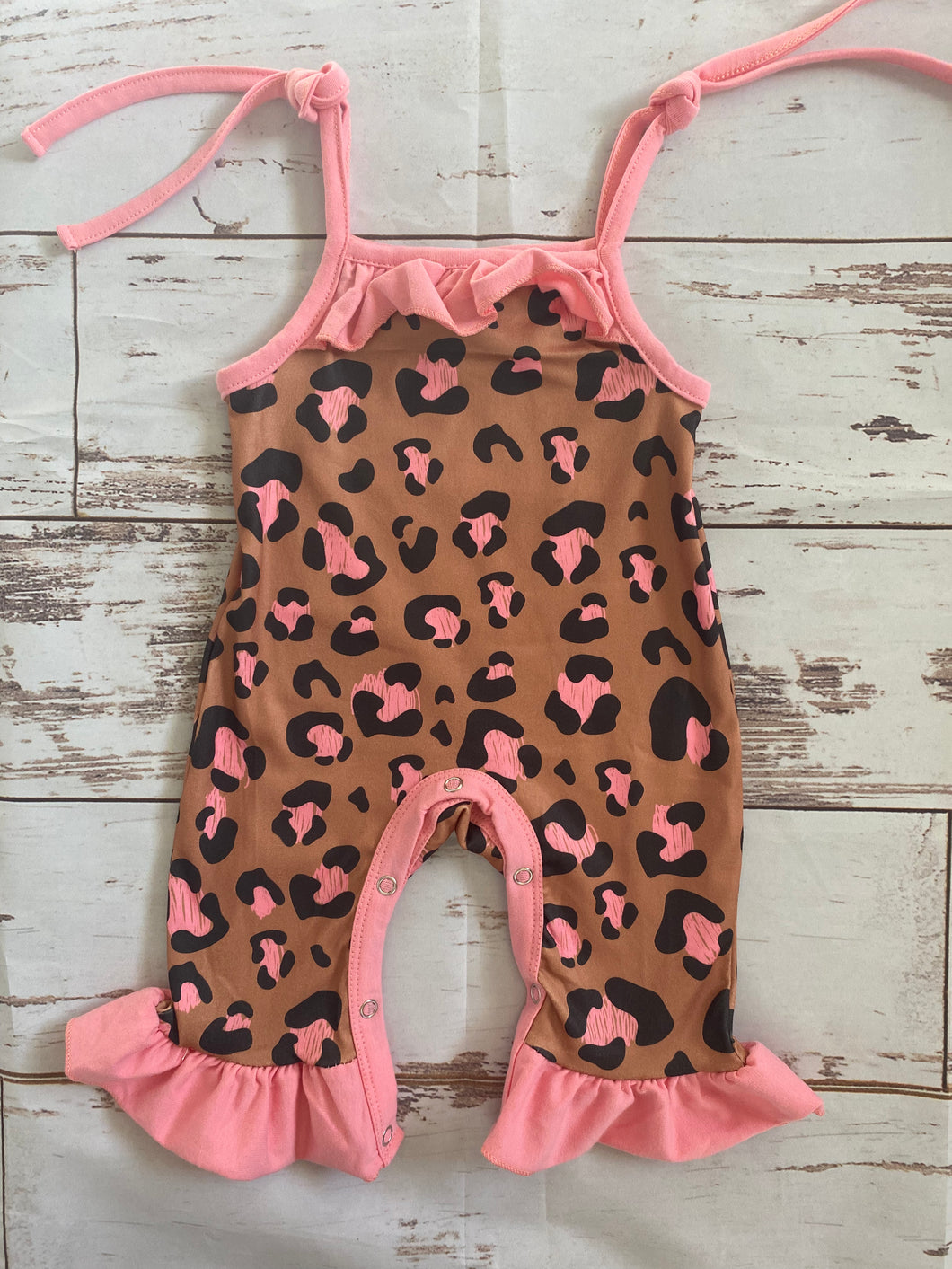 Leopard Shoulder Tie Baby Romper