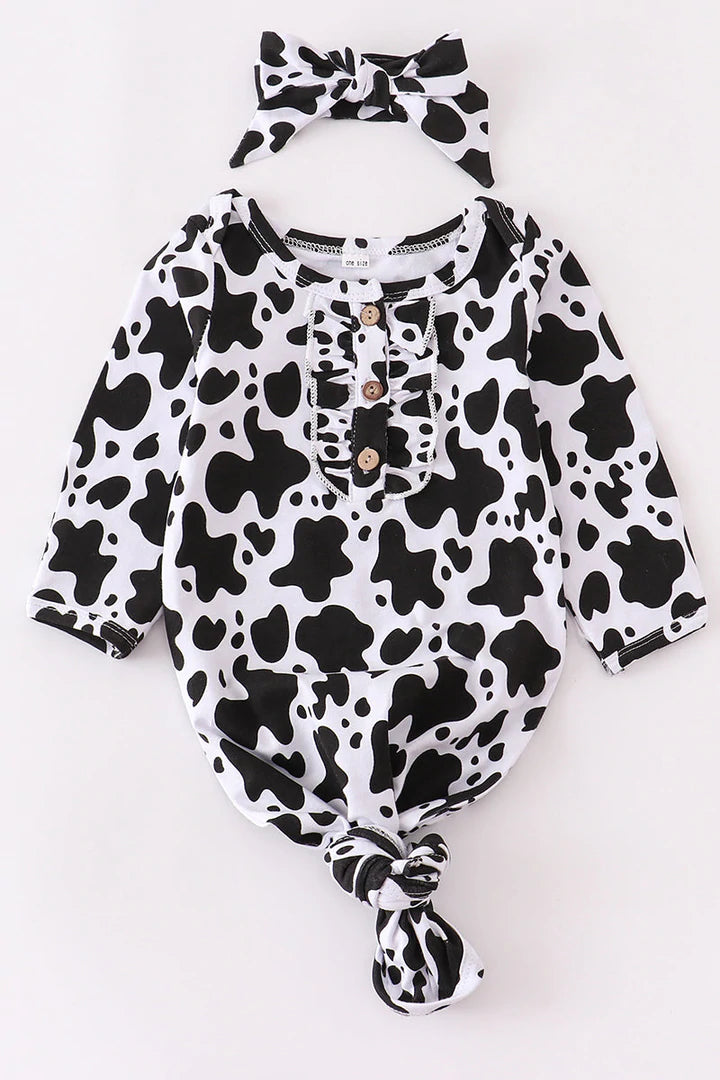 Cow Print Baby Gown & Headband