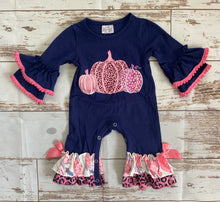 Load image into Gallery viewer, Navy &amp; Pink Pumpkin Romper
