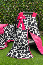 Load image into Gallery viewer, Hot Pink Cow Print Matching Blanket &amp; Car Seat Cover
