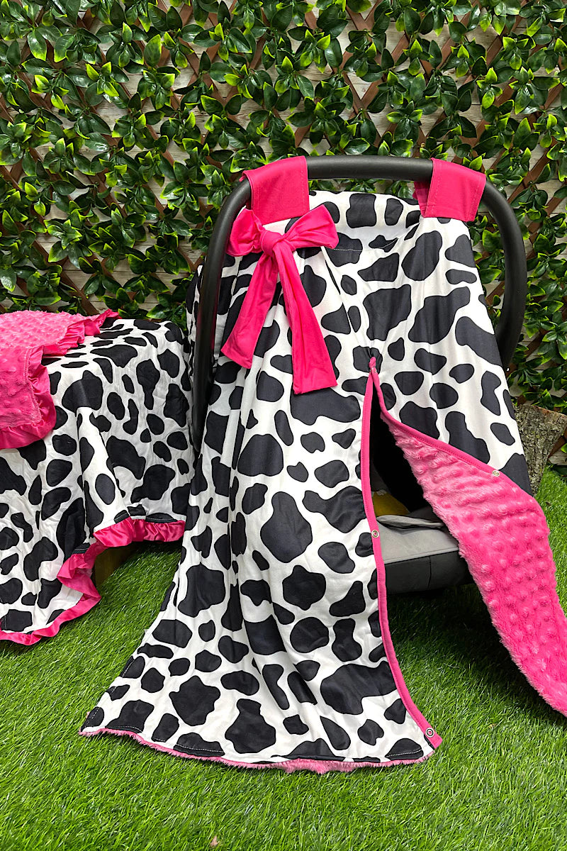 Hot Pink Cow Print Matching Blanket & Car Seat Cover