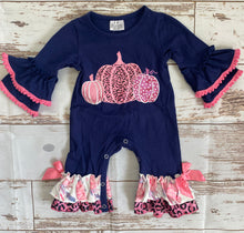 Load image into Gallery viewer, Navy &amp; Pink Pumpkin Romper
